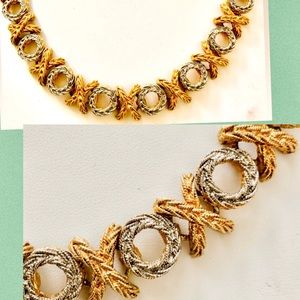 Vtg Two-tone textured Gold plated choker( 1/2in wide)